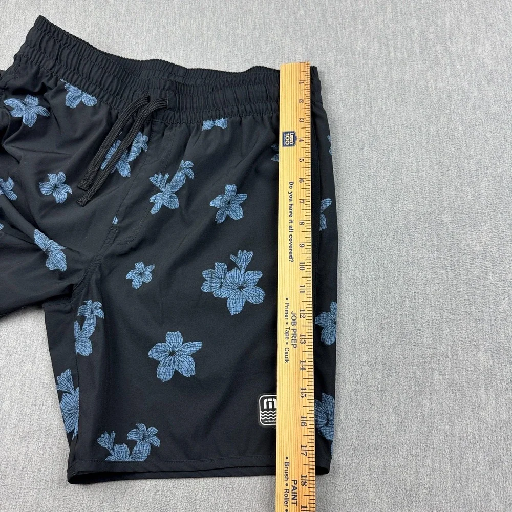 Travis Mathew Shorts Mens Medium Black Blue Floral Boardshort‎ Swim Trunks Surf